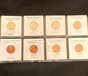 lot 38 image: Brilliant Uncirculated Lincoln Cent collectionBrilliant Uncirculated Wheat Penny CoinsSteel War Penny Collection