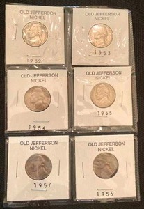 lot 45 image: 6 old Jefferson Nickels6 Brilliant Uncirculated Jefferson Nickels8 old Jefferson Nickels