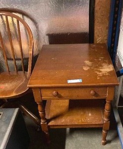 lot 51 image: AntiqueTable 26 x 21 x 24Old rolling Office Chair Candelabra wCandles