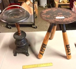 lot 61 image: 20 3-leg bat stool &amp vintage stove ashtray stand