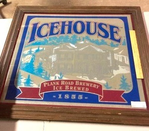 lot 85 image: wooden framed icehouse mirror for the mancave