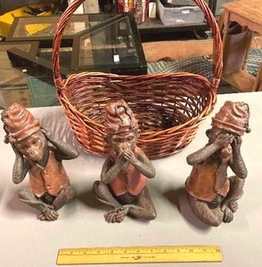 lot 104 image: Hear No Evil, See No Evil, you know the rest and a basket to carry them in