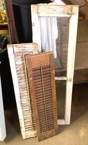 lot 119 image: Vintage Shutters and old window salvaged from tear down