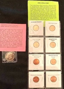 lot 138 image: 1977 Kennedy Proof Half Dollar8 2009 Lincoln Head Cents commemorating his life4 from Denver&nbsp&nbsp 4 from Philidelphia