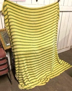 lot 171 image: Chenille Bedspread olive green &amp harvest yellow stripes -&nbsp 88 x 75 &amp Tapestry throw pillow 16 x 16&nbsp