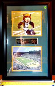 lot 87 image: LARGE BAYLOR UNIVERSITY MATTED AND FRAMED UNDER GLASS - STADIUM W FOOTBALL NAMEPLATE BIO - JUST BEAUTIFUL