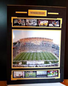 lot 88 image: PITTSBURGH STEELERS - CUSTOM MATTED WALL DISPLAY WITH METAL NAME PLATE - READY TO FRAME - MEASURES 17 X 22 12