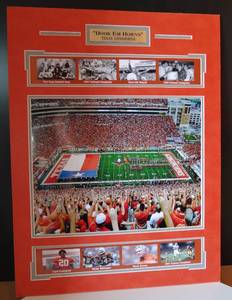 lot 94 image: UNIVERSITY OF TEXAS LONGHORNS WALL DISPLAY WITH METAL NAME PLATE - READY TO FRAME - MEASURES 17 X 22 12