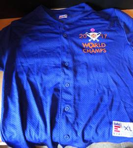 lot 100 image: GEORGE SPRINGER - 2017 WORLD SERIES BASEBALL STYLE JERSEY - MENS SIZE XL