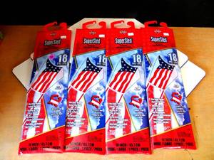 lot 184 image: Patriotic American US Flag 18 Wide SuperSled Ready To Fly Nylon Kite X 4