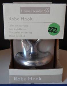 lot 282 image: HomeTrends Robe Hook Silver Hand Polished Concealed Mounting Easy Installation - NEW