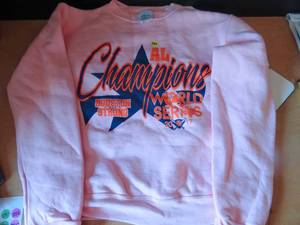 lot 290 image: JUST FOR US PINK 2017 AL WORLD SERIES CHAMPIONSHIP SWEATSHIRT - SIZE SMALL