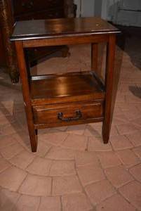 lot 14 image: End Table, 2 Tiers with Bottom Drawer, 20 x 15.5 x 27 tall   DFW SHIPPING COST $20 PICKUP SUNDAY 829 1P-5P