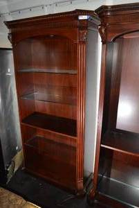 lot 13 image: Lighted Bookcase with Wood and Glass Shelves, 41.5 x 17 x 65 tall   DFW SHIPPING COST $30 PICKUP SUNDAY 829 1P-5P