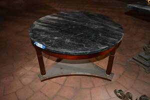 lot 7 image: Round Marble Top Coffee Table with Mahogany Base   DFW SHIPPING COST $20 PICKUP SUNDAY 829 1P-5P