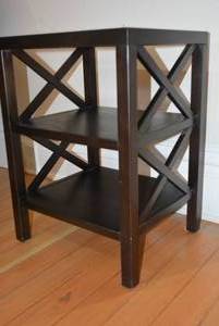 lot 35 image: 3-Tiered Wooden Side Table, X-Design Wooden Sides, 17 x 15 x 24 tall   DFW SHIPPING COST $15 PICKUP SUNDAY 829 1P-5P