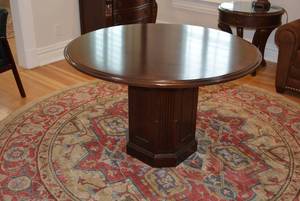 lot 41 image: Dmi Furniture Company 48 Round Table with Pedestal Base, 31 tall   DFW SHIPPING COST $25 PICKUP SUNDAY 829 1P-5P