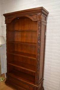 lot 44 image: Hooker Furniture Lighted Bookcase with Drawer, 46 x 16 x 7 tall   DFW SHIPPING COST $25 PICKUP SUNDAY 829 1P-5P