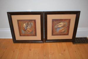 lot 37 image: Pair of Framed and Matted Leaf Prints (21.5 x 1.25 x 21.5 tall)   DFW SHIPPING COST $15 PICKUP SUNDAY 829 1P-5P