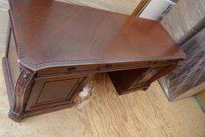 lot 56 image: Double Pedestal Executive Desk with Built-in Power Box and cut glass top (Matches Lot 56), 6 x 24.5 x 31 tall   DFW SHIPPING COST $40 PICKUP SUNDAY 829 1P-5P