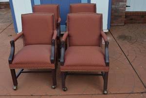 lot 70 image: Set of 4 Rolling Upholstered Office Chairs with Button TrimDFW SHIPPING COST $25 PICKUP SUNDAY 829 1P-5P