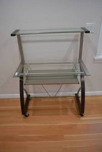 lot 19 image: 2-Tier Glass Top Rolling Computer Desk with Keyboard Drawer, 36 x 19 x 48 tall   DFW SHIPPING COST $30 PICKUP SUNDAY 829 1P-5P