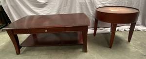 lot 76 image: Coffee Table with one Drawer and 3 leg Round Table