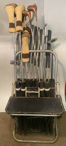 lot 114 image: Vintage Golf Caddy with Clubs