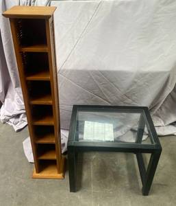 lot 119 image: Pier 1 Shelving Unit and Small Table