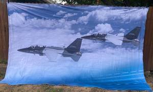 lot 89 image: Lightweight Polyester Wall Hanging Sublimation Print on one side of T50A Fighter Jet 129 x 8