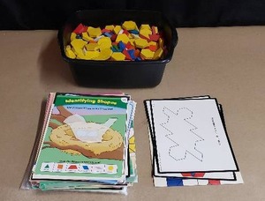 lot 31 image: Wood Geometric Pattern Blocks with Cards