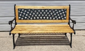 lot 127 image: Wrought Iron and Wood Bench