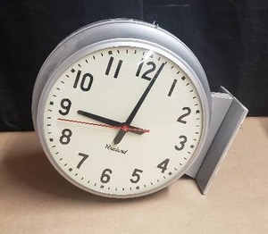 lot 175 image: Vintage Rauland Double Sided Wall Clock - 12 Face with Metal Frame and Glass Sides