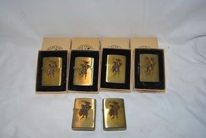 lot 286 image: Marlboro Solid Brass Country Zippo Lighters, 6 Total