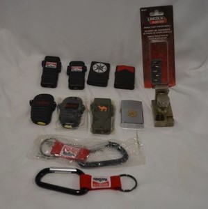 lot 298 image: Variety of Lighters and Marlboro Keychain Plus Flint Striker Refills