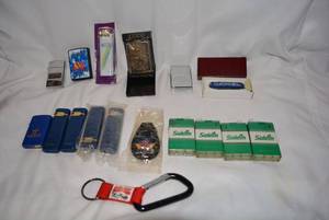 lot 315 image: Salem, Camel, and Merit Lighters and Keychain