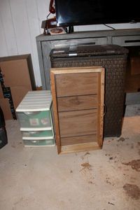 lot 20 image: Clothes Hamper, Glass Front Cabinet