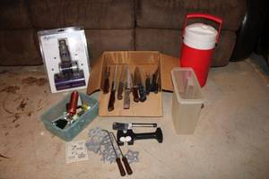 lot 190 image: Rosette Irons, Cookie Press, Kitchen Knives, and Dyson Mini Turbine Head Attachment