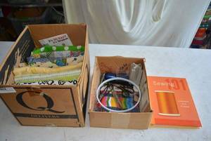 lot 106 image: Fabric, Embroidery Floss, Sewing Book and Scissors