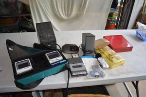 lot 113 image: Memorex SportSound Speakers, APC Surge Protector, Tape Recorder and Pocket Racer Car