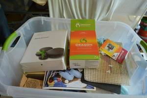 lot 123 image: Emjoi Micromani Kit, Dragon Speech Recognition Software, and Misc. Craft Items (BIN NOT INCLUDED BRING BOXES)