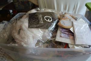 lot 124 image: CraftSewing Lot, Brass Photo Frames, Latch Rug Kits (BIN NOT INCLUDED BRING BOXES)