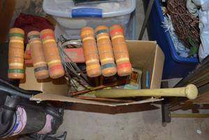 lot 128 image: Croquet Set and Misc. Sport Items (bottom wood is broken)