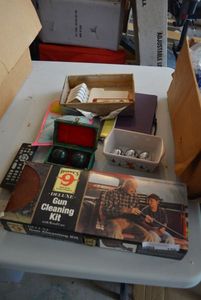 lot 156 image: Hoppes Universal Gun Cleaning Kit, Harmonica and GE Wireless Headset