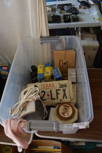 lot 170 image: Texas License Plates, Padlocks, Binoculars, Portable Heater and Photo Frames (BIN NOT INCLUDED BRING BOXES)