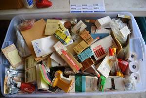 lot 85 image: Misc. Office Supplies Post-it Note Pads, Clips, PencilsPens, Adding Machine Paper rolls and More  (BIN NOT INCLUDED BRING BOXES)