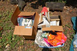 lot 244 image: Sewing Fabric and Patterns, Craft Market Set, Needles and Magazines