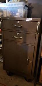 lot 110 image: Rolling Metal Storage Cabinet and Contents