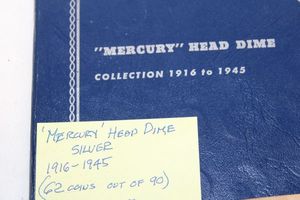 lot 369 image: Mercury Head Dime 1916-1945 Silver (62 Coins out of 90)