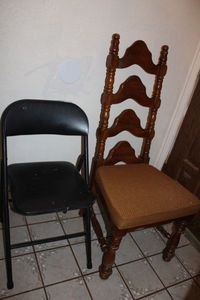 lot 229 image: Wooden High Back Dining Chair and Folding Chair